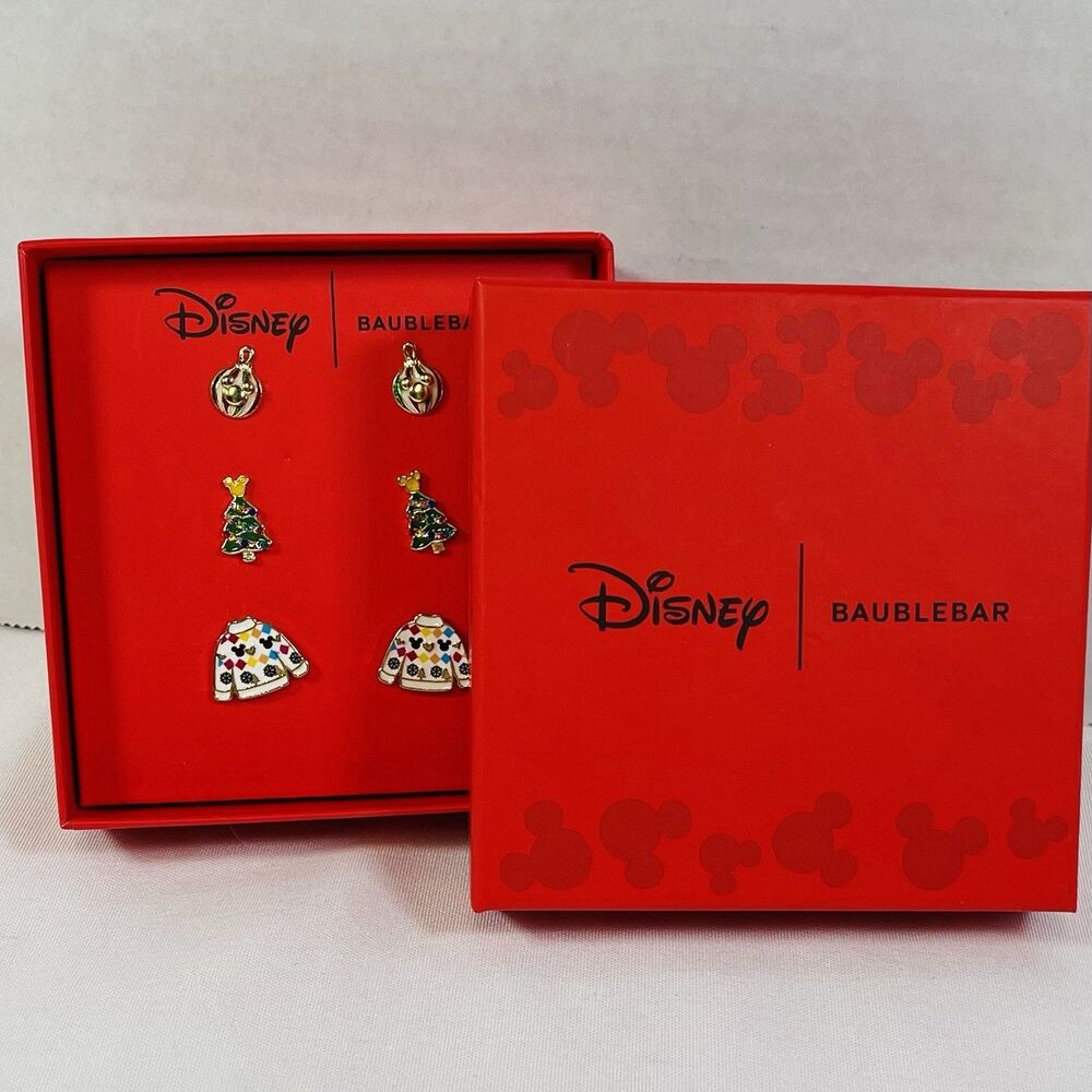 Disney BaubleBar Mickey Mouse Christmas Sweater Tree Ornament Stud Earrings New
